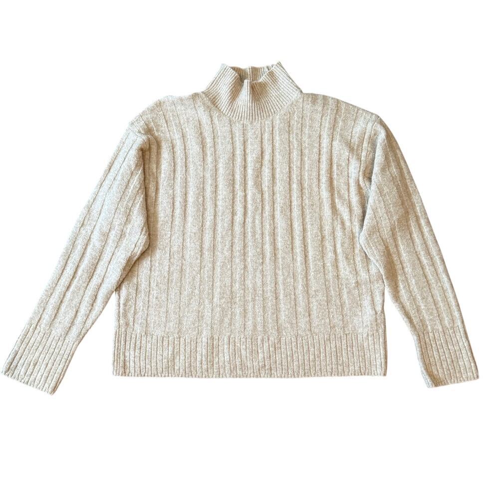 J. Crew Women's Ribbed Tan Mockneck Sweater Merino Alpaca Supersoft Yarn Sz M